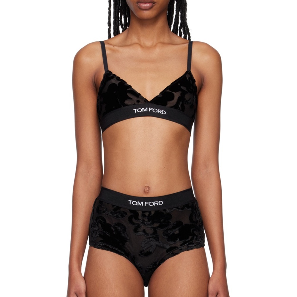 Semi-sheer viscose-blend tulle & devoré bralette only